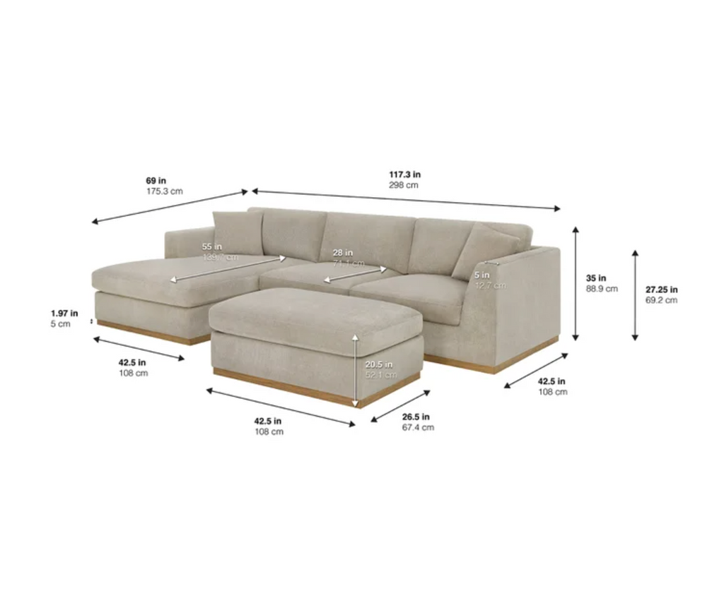 Henredon Caley Reversible Sofa Chaise with Ottoman