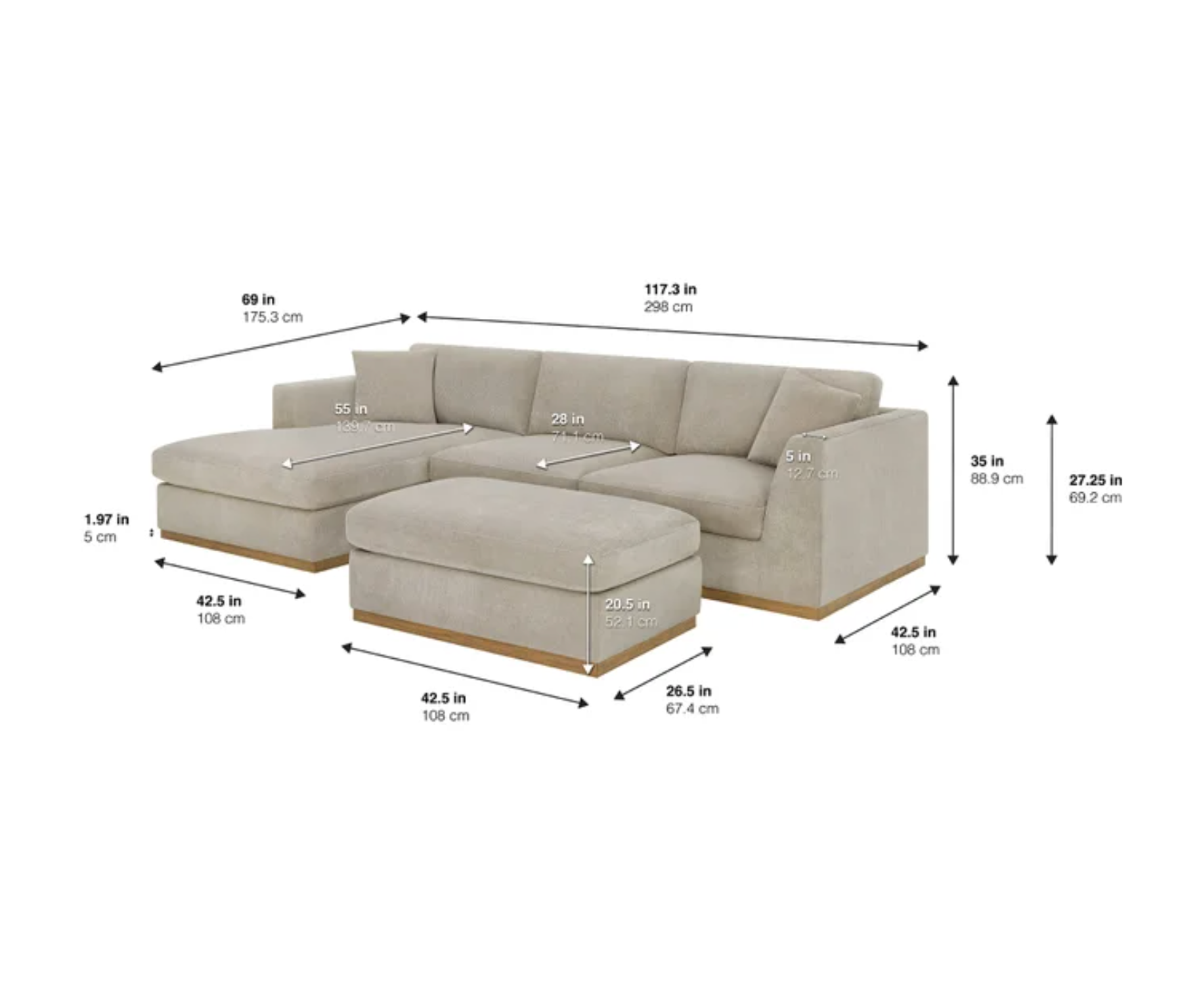 Henredon Caley Reversible Sofa Chaise with Ottoman